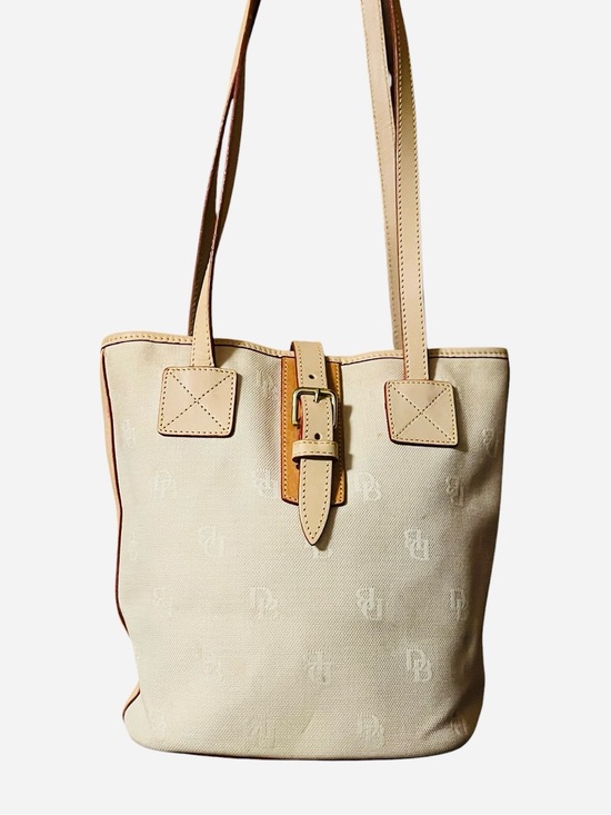 Dooney & Bourke Handbags - Dooney & Bourke Beige Canvas Tote Bag with Buckle Strap